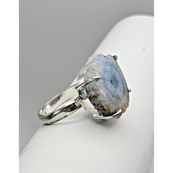 Blue Drazy Solar Quartz Ring .925 Stone Ring Sz 8 - 7.87Grams 3/4" Stone - Picture 3 of 3